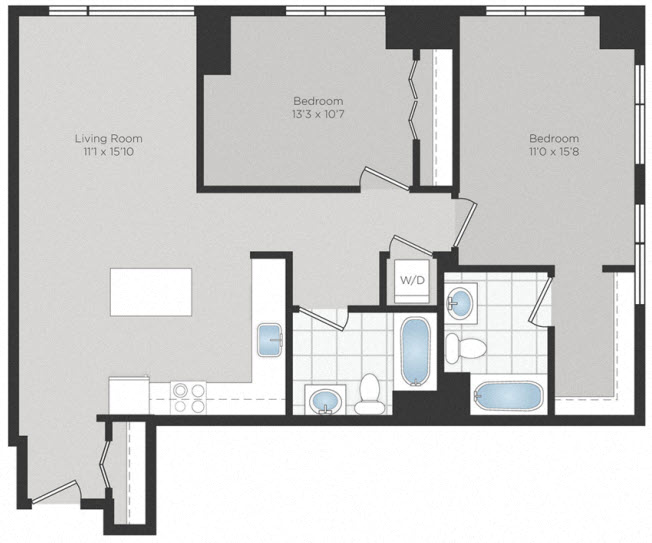 Floor plan for 2 beds, 2 baths, 1058 sqft